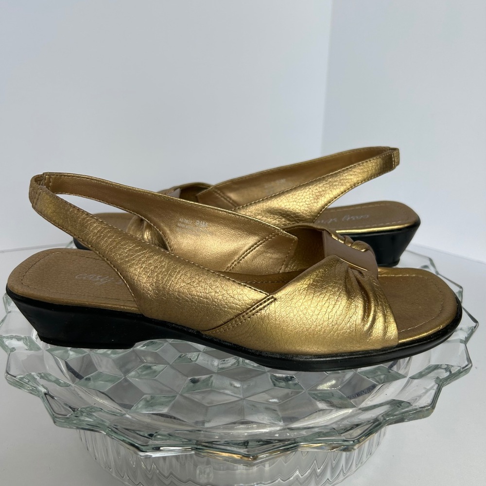 Easy‎ Street Gold Slingback Sandals Women's 9.5M Metallic Comfort Dress Shoes